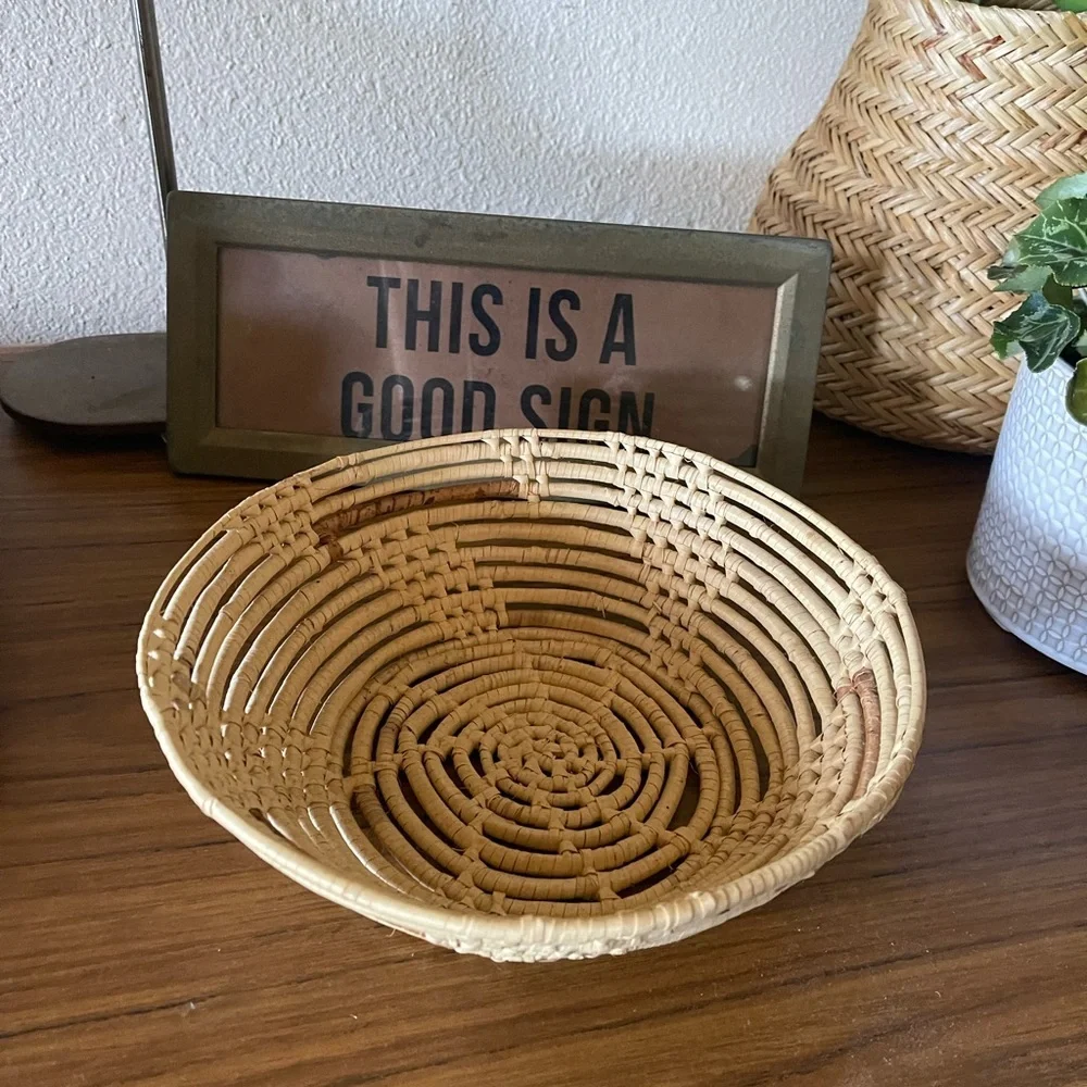 Vintage Handwoven Basket Dish Wicker Rattan Home Decor farmhouse boho